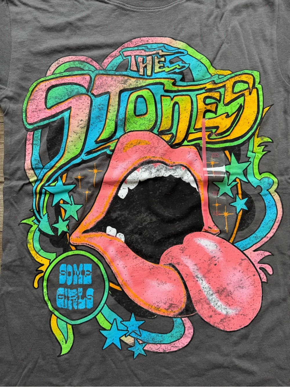 graphic t-shirt “The Rolling Stones Some Girls Neon Tongue” grey NEW XXS - Picture 3 of 5